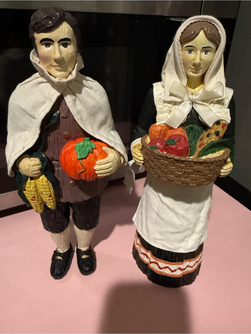 Hand-Painted Autumn Harvest Figurine Set - Cream & Brown - 12”